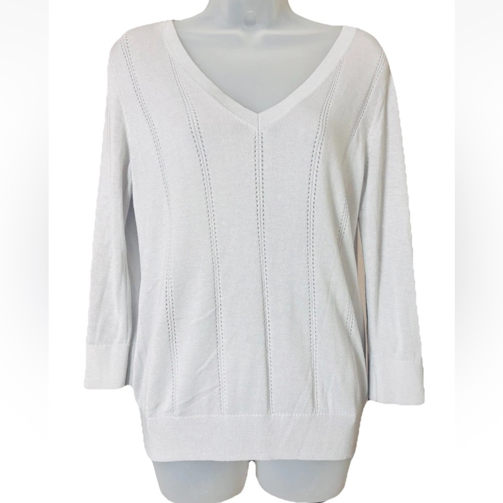 Banana Republic Women’s Size M Light Gray Pullover V-neck Sweater 3/4 Sleeve